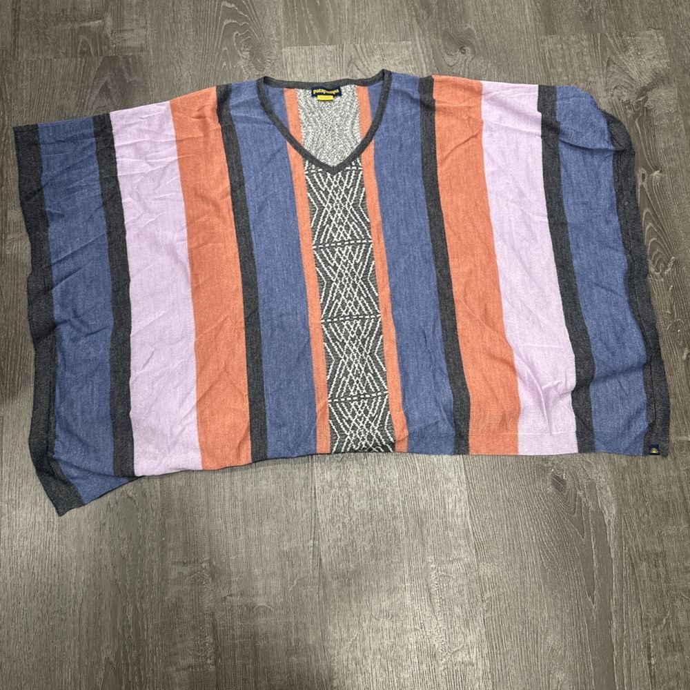 NWOT Patapampa poncho chumpi baby alpaca Bamboo Striped V Neck Colorblock Argyle